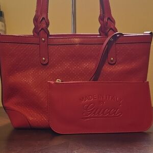 Gucci Red Leather Tote Bag With Paperwork And COA